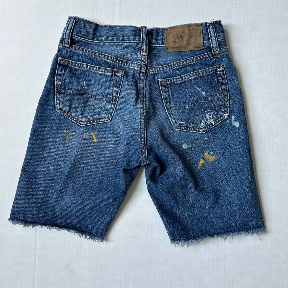Polo Ralph Lauren The Sullivan Slim Paint-Splatter Blue Jean Shorts, Size 12.
